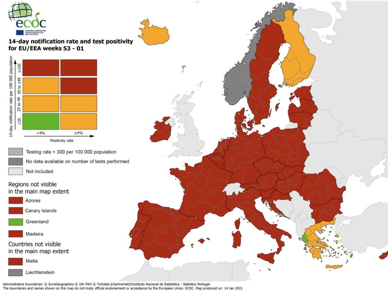 ECDC Covid-19 Map Shows Europe’s Green Areas are in Greece