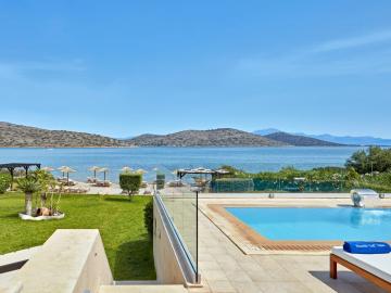 elounda seafront villa, elounda luxury villa with heated pool, elounda family villa, elounda villa private pool, elounda beachfront villa crete, four bedroom villa elounda, big group family villa elounda, best villa elounda village, sea view villa elounda